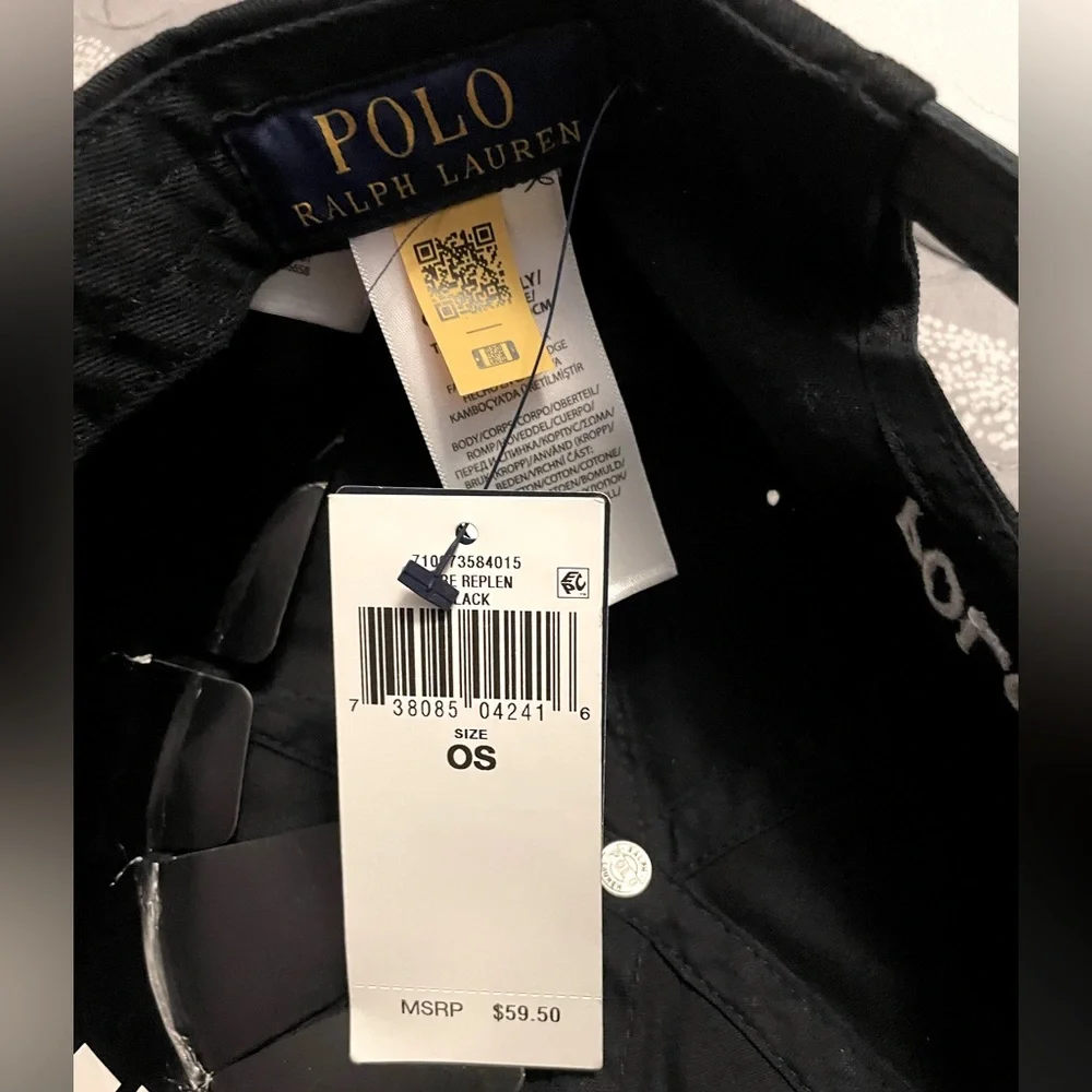 NWT Polo Ralph Lauren Big Pony Chino Ball Cap/Hat. Black/White. OS - Picture 8 of 12
